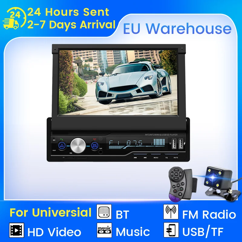 

1Ddin Car Radio Stereo Universal Retractable MP3 MP5 Multimedia Player With FM USB Support DVR USB 1080P Video Camera SWC T100