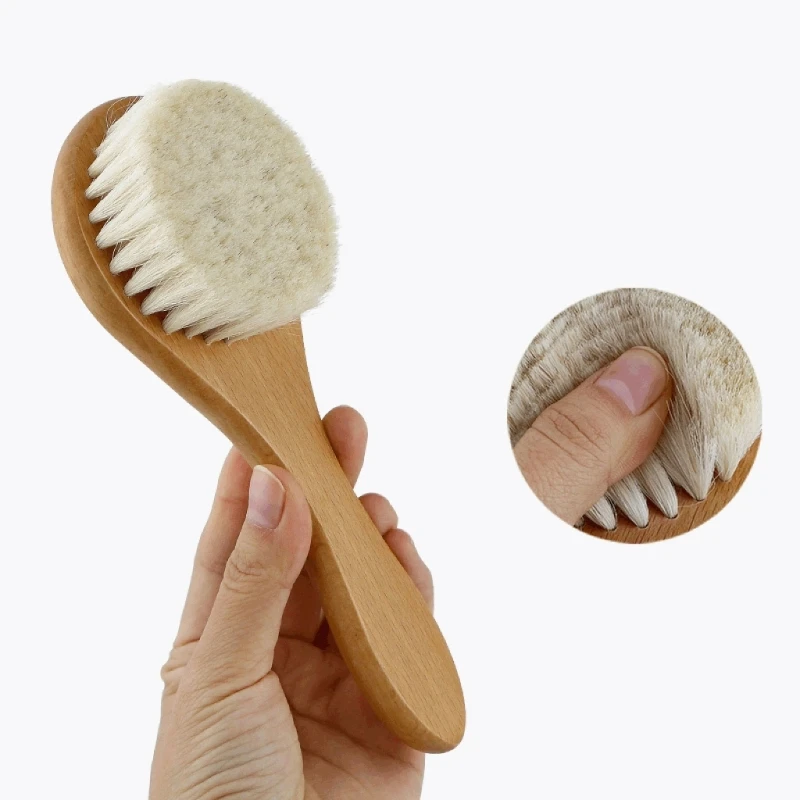 

Baby Hair Brush Round Wooden Brush Newborn Scalp Massage Brush Infant Hair Grooming Brush Natural Soft Bristle Brush