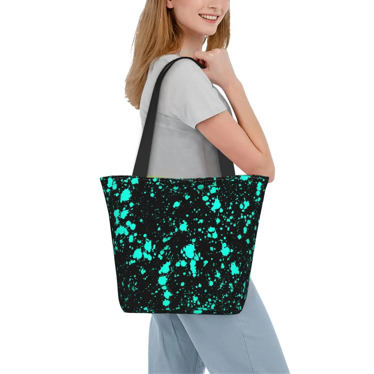 

Художественная сумка-шоппер с рисунком брызг, синие и черные сумки, женская дизайнерская сумка-тоут, кавайная тканевая пляжная сумка для колледжа