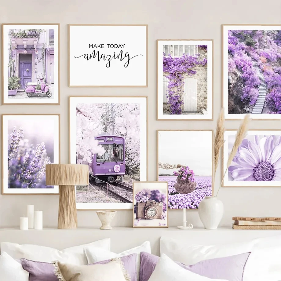 

Purple Pink Flower Scenery Picture Canvas Painting Wall Art Modern Fresh Poster and Print for Home Decor Living Room Wall Design