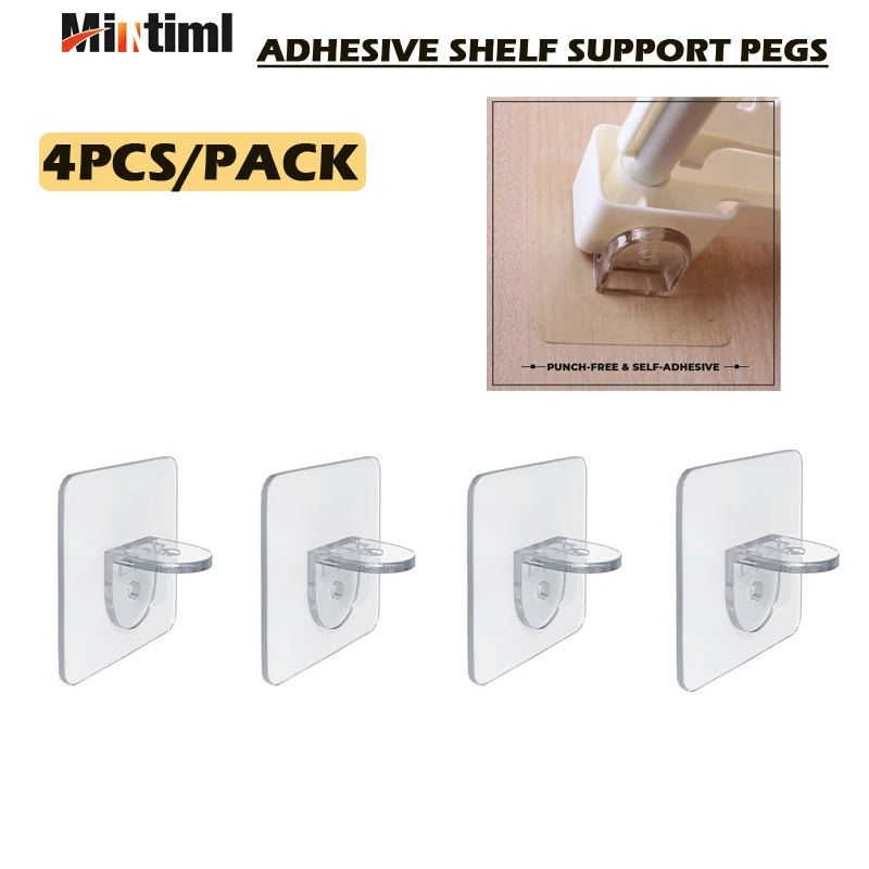 

4 шт. клейкие держатели для полки, настенные вешалки, не требующие сверления гвоздей, подставки для шкафа, шкафа, полки, зажимы, без перфораци...