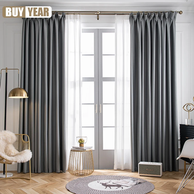 

Modern Gray Minimalist Curtains for Living Room Bedroom Thermal Insulated Thick Window Curtain Treatment Finished Blackout Drape