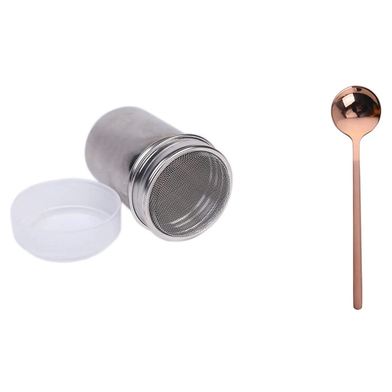 

1X Stainless Steel Chocolate Shaker Icing Sugar Salt Cocoa Flour Coffee Sifter & 1 Pcs 304 Stainless Steel Coffee Spoon