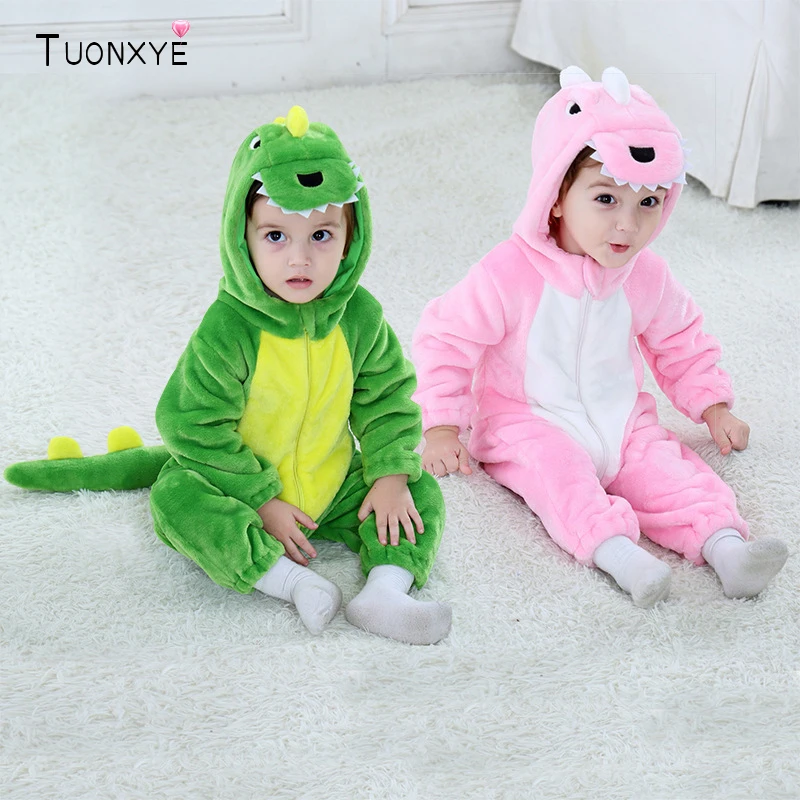 TUONXYE Funny Pink Dinosaur Romper Baby Winter Clothes Animal Hooded Cartoon Onesie Toddler Boy Girl Pajama Newborn Jumpsuit