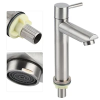 basin sink bathroom faucet deck mounted single cold water basin stainless steel silver basin faucet lavatory sink tap crane