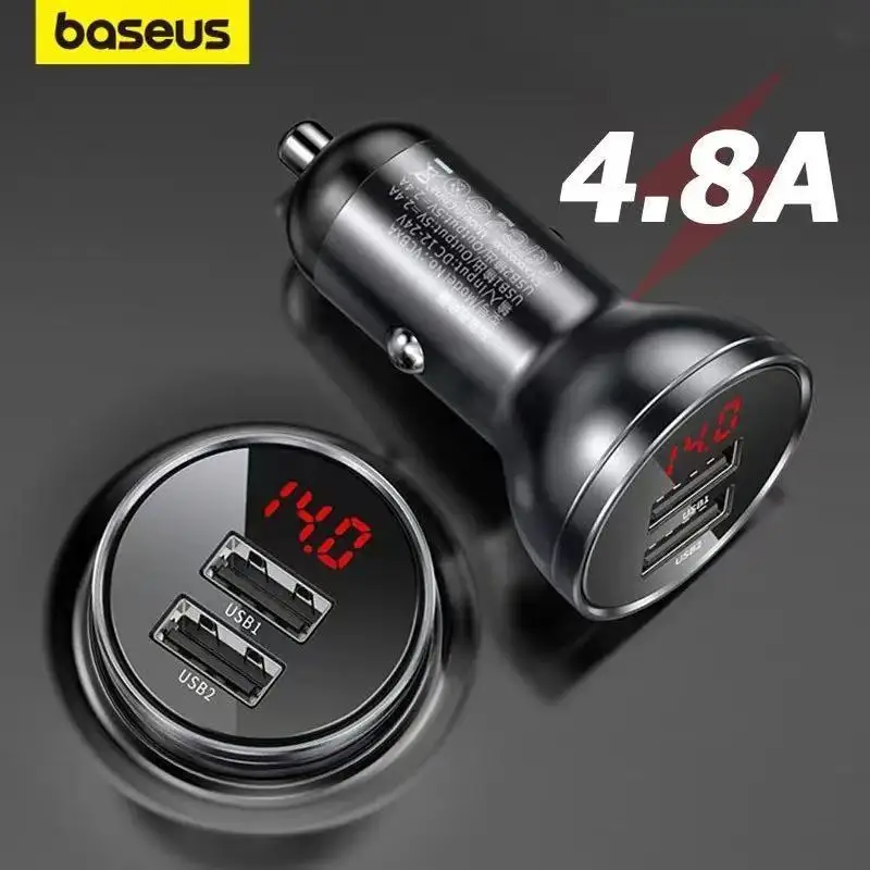 

Baseus 24W USB Charger for Mobile Phones 4.8A Fast Phone Charger Adapter for iPhone Xiaomi with LED Display Car Phone Charger