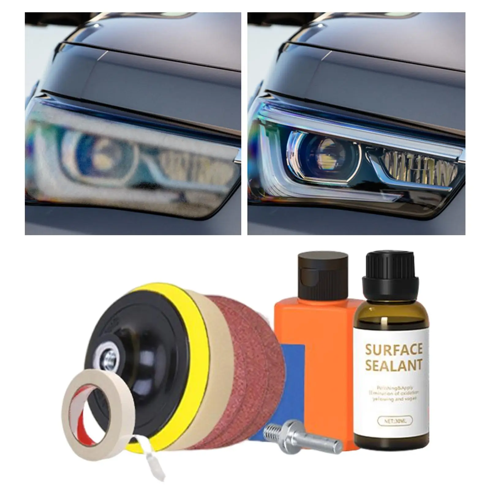 

Headlight Restoration Cleaning Restorer Kit Brightener Refurbishment Polishing