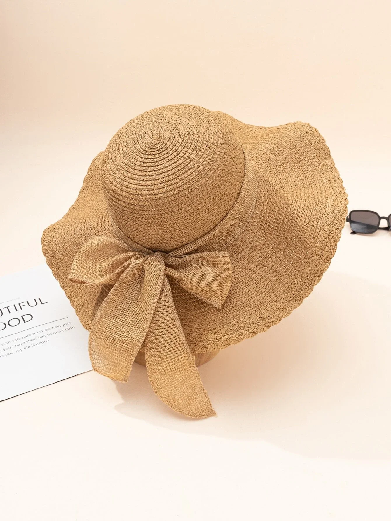 

hat Bow Decor Wide Brim Straw Hat beach
