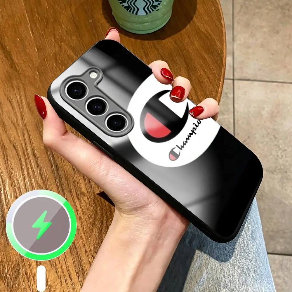 Фото Модный чехол для телефона с логотипом бренда C-cham-pIoNEs для Samsung S26 S25 S24 S23 S22 S21 Plus Ultra Note, стеклянный магнитный чехол №3