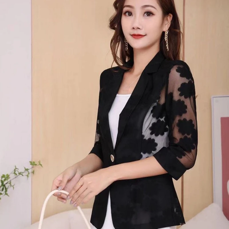 Lace Suit Jacket Women's Three Quarter Sleeved Suit Spring Summer Fashionable Sunscreen Shirt Drop Shipping