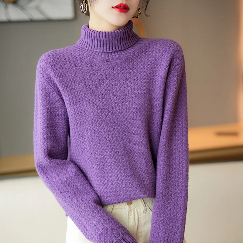 

Turtleneck 100% Wool Cashmere Sweater Woman Autumn Winter Female Oversize Pullover Knit Sweaters Women Solid Long Sleeve Jumper