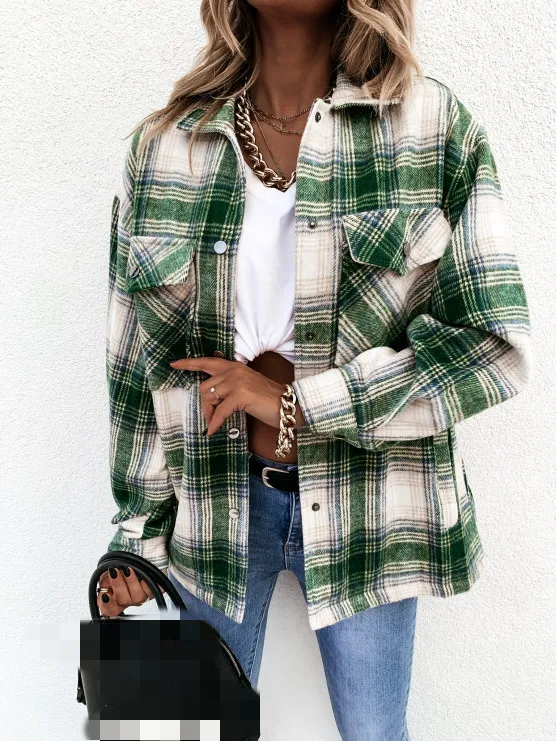 

Женская клетчатая рубашка-куртка, свободные однобортные женские куртки с длинным рукавом, Осень-зима 2022, модная повседневная женская одежд...