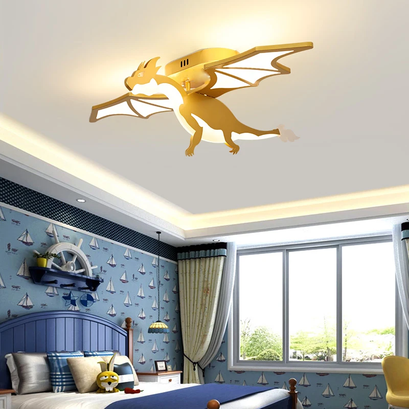 

2022 New Cartoon Gold LED Dimmable Ceiling Lamp Originality Personality Dinosaur Children's Lamp Bedroom Home Decoration Lightin