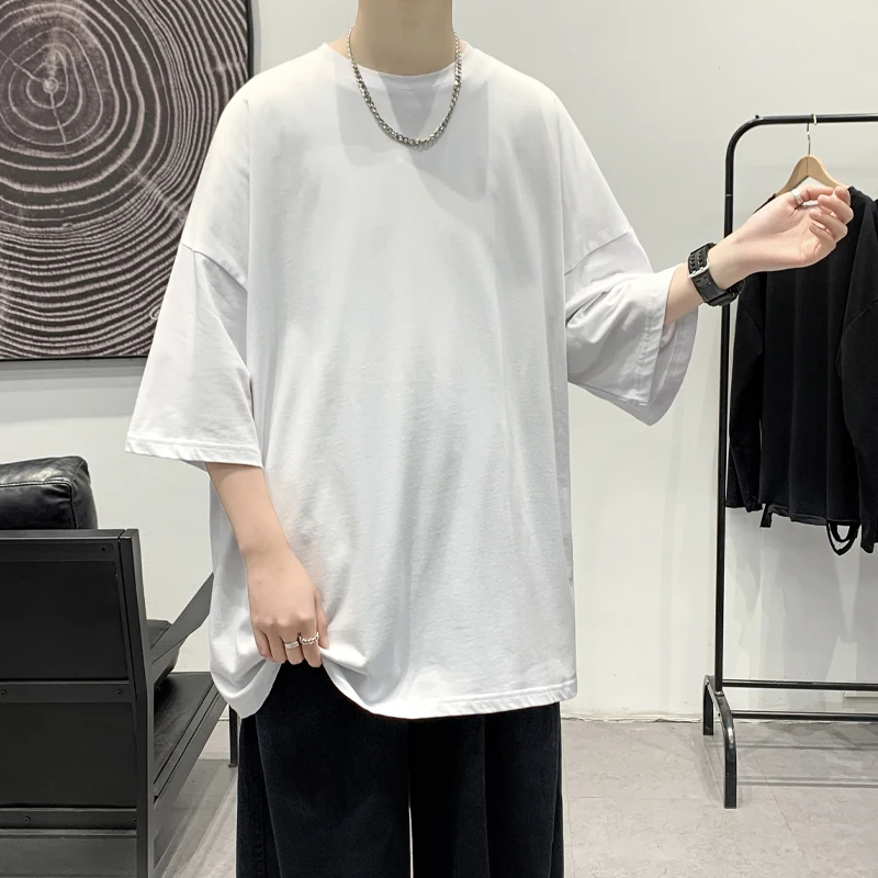 LAPPSTER-Youth Men 100% Cotton Harajuku Graphic Solid T Shirts 2022 Mens White Classical Tee Male Oversized Vintage O-Neck Tops