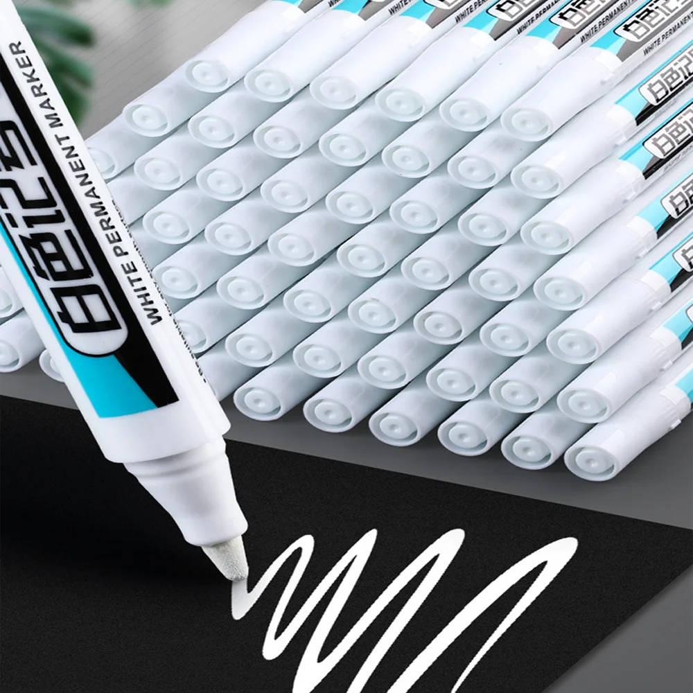 

10/5pcs White Marker Pen Alcohol Paint Oily Waterproof Tire Painting Graffiti Permanent For Art Brush Glass, Carton, Metal