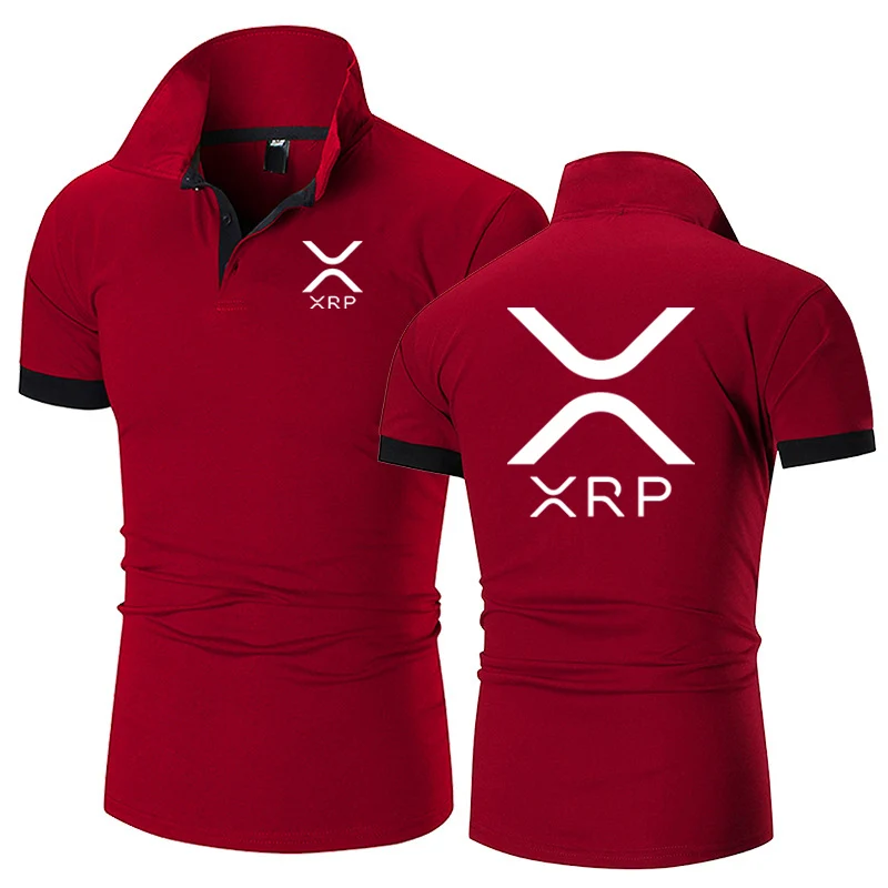 Фото 2025 Криптовалюта Ripple XRP Рубашки поло Мужские удобные повседневные однотонные облегающие рубашки Новая летняя модная брендовая одежда №2
