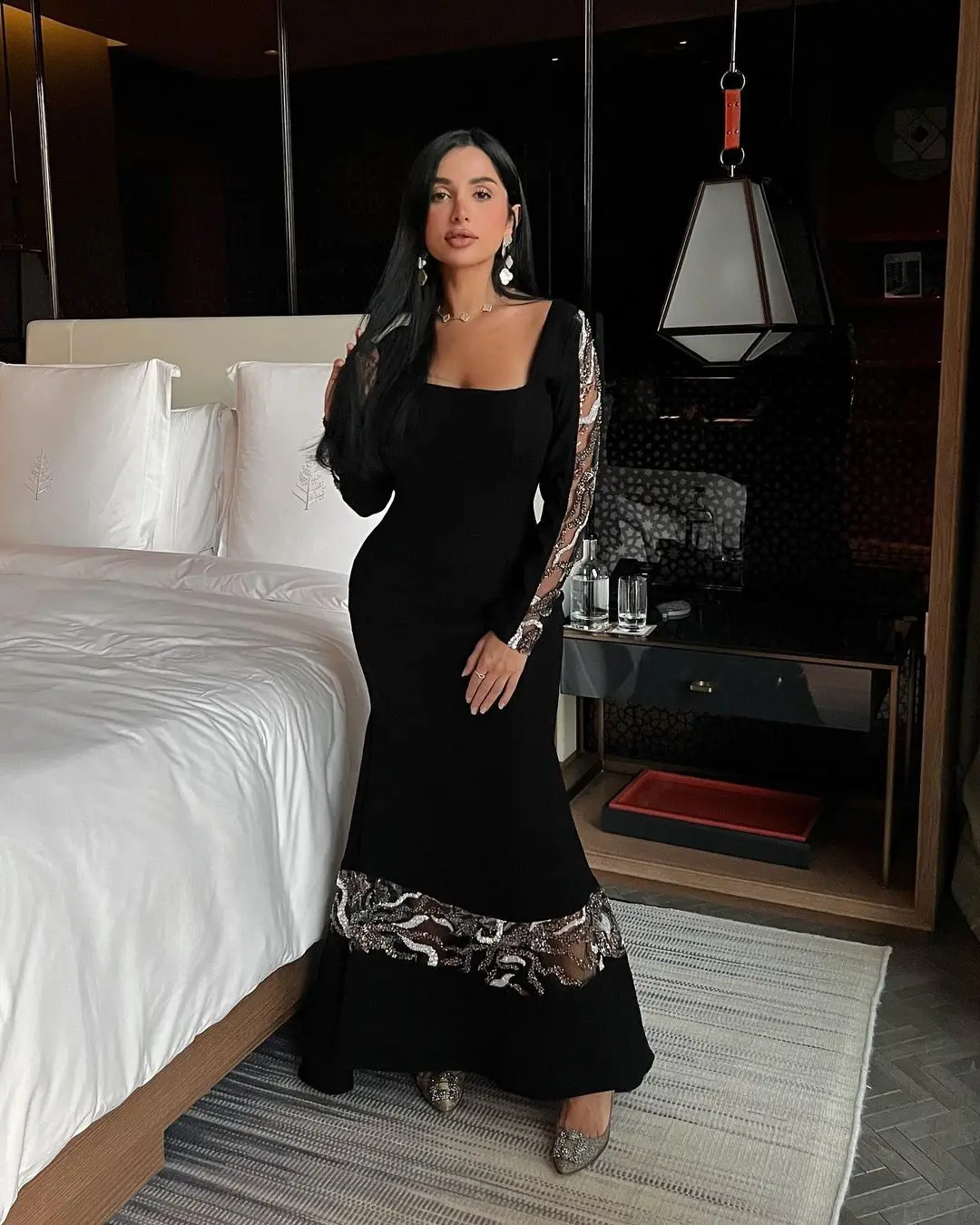 

Женские платья для выпускного вечера, плиссированные платья до щиколотки с квадратным вырезом и бусинами, Платья для вечеринок