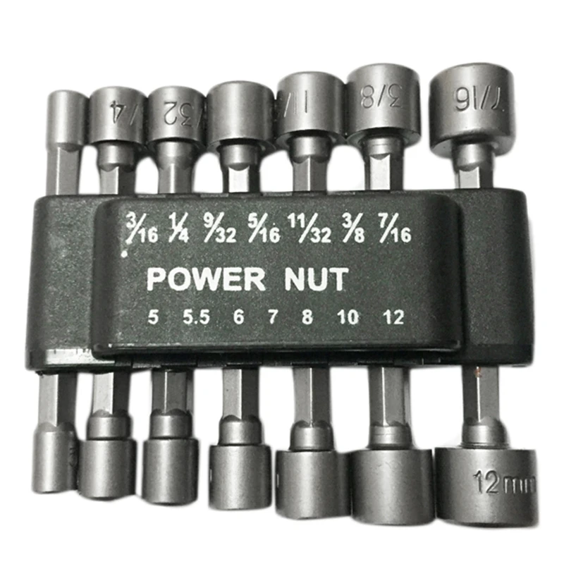 

14 PCS Power Nut Driver Bit Set WITHOUT MAGNETIC Metric Socket Wrench Screw 1/4 Inch Driver Hex