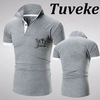 tuveke leisure sports summer jesus christ teaching printing mens polo leisure sports solid color stand collar short sleeves