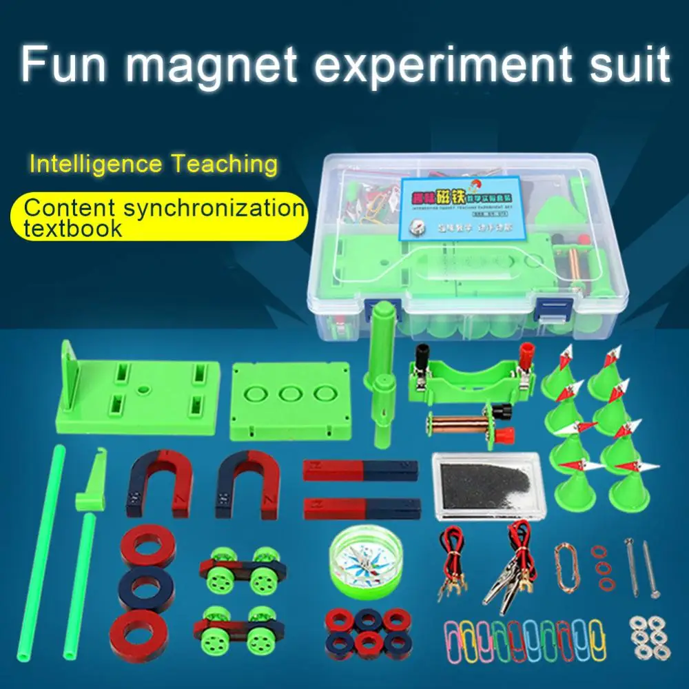 

1 Set Kids Science Experiment Kit DIY Magnet Bar Ring Horseshoe Car Compass Kid Science Experiment Tool with Box Educational Toy
