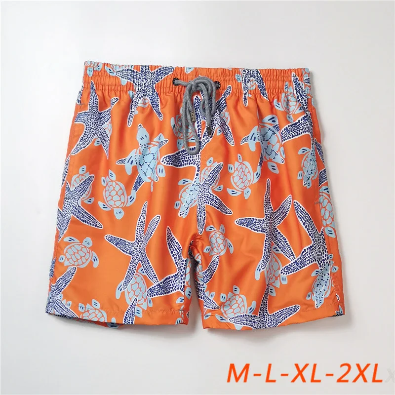 

Summer New Men's Orange Color Shorts Luxury Starfish Turtles Printed Swimwear Beach Surfing Boardshorts High Quality Bermudas