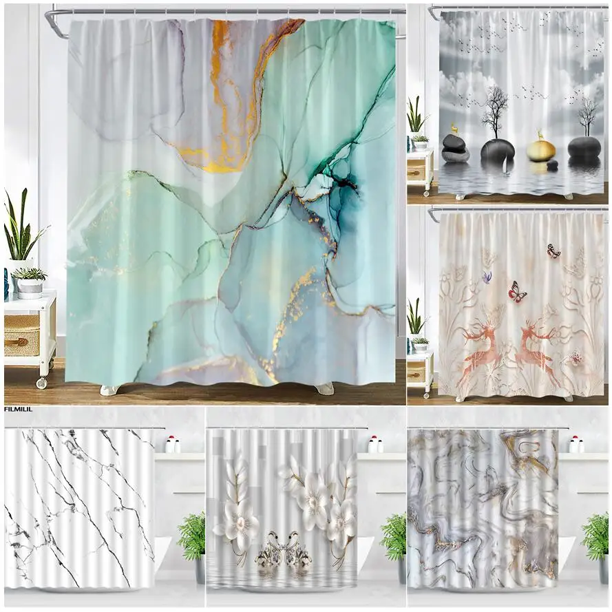 S Creative Geometric Bath Curtain Modern Simple Nordic Bathroom Decor Set Home Fabric Wall Hanging