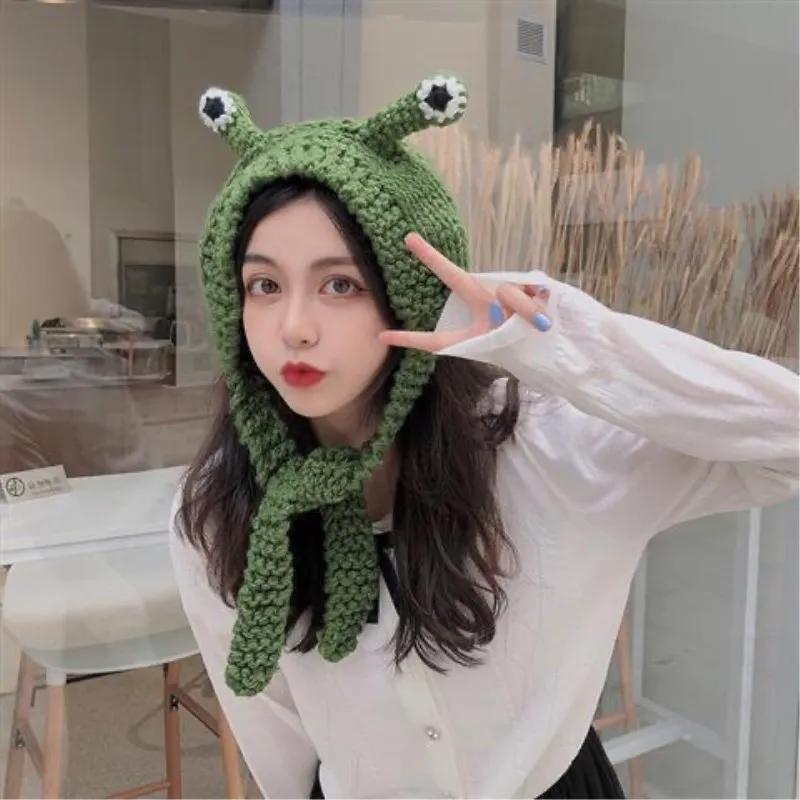 

Winter Skullies Women Frog Hat Crochet Knitted Hat Costume Beanie Hats Cap Gift Anime Hat Photography Prop Girl Party Green