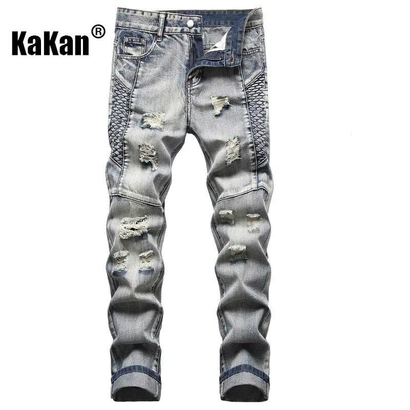 Kakan - European and American Ripped Personalized Embroidered Men's Jeans, New Trend Straight Sleeve Nostalgic Jeans Men K02-961