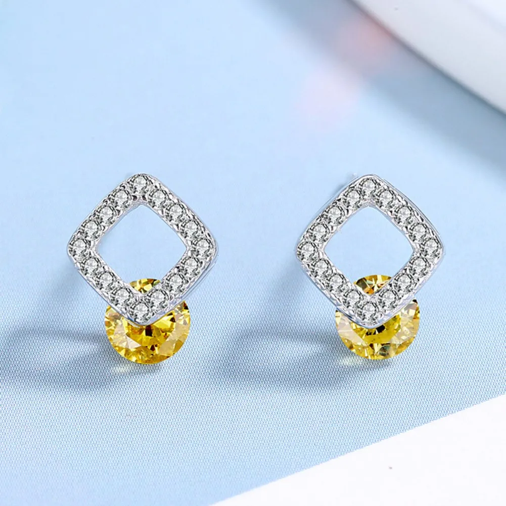 

Korean Version Accessories Square Cute Showy Rhinestone Pendant Stud Earrings Schoolgirl Sterling Silver Earrings