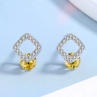 korean version accessories square cute showy rhinestone pendant stud earrings schoolgirl sterling silver earrings
