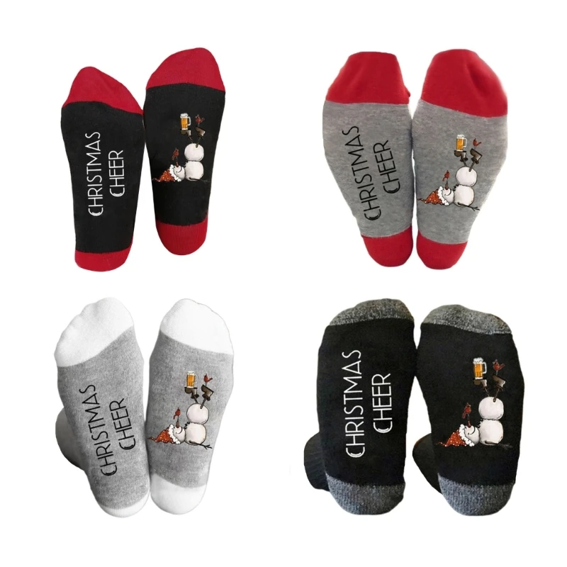 

Забавные рождественские хлопковые носки для женщин и мужчин, Праздничные Носки с рисунком снеговика, пивной кружки, Необычные чулки трикотаж, подарки T8NB