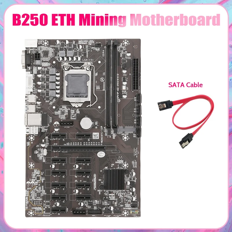 

Материнская плата для майнинга B250B ETH + кабель SATA LGA1151 DDR4 12x, слот для графической карты MSATA SATA3.0 USB3.0 для майнинга BTC