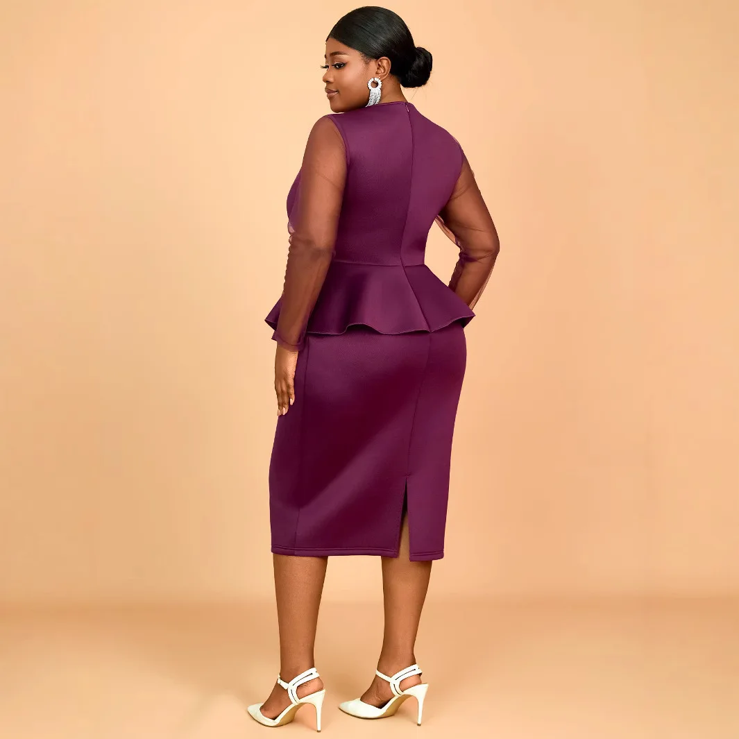 Am 050129 Прозрачное платье больших размеров с длинными рукавами и модными рюшами по