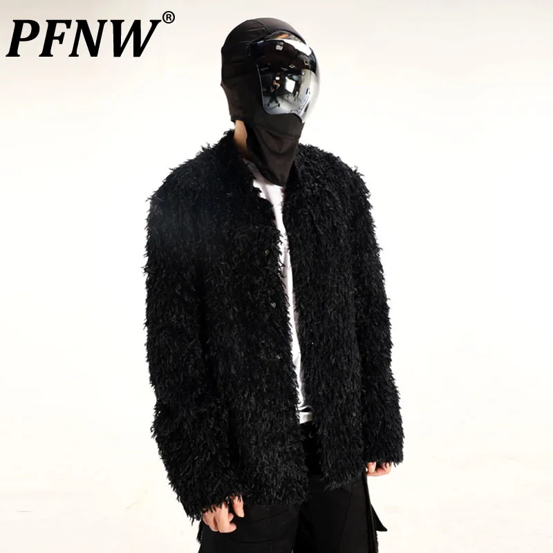 

Мужская куртка с пэчворком PFNW из искусственного меха, однотонная нишевая дизайнерская темная одежда, мужские пальто, зимние Стильные Новые Топы 2023, 28W1336