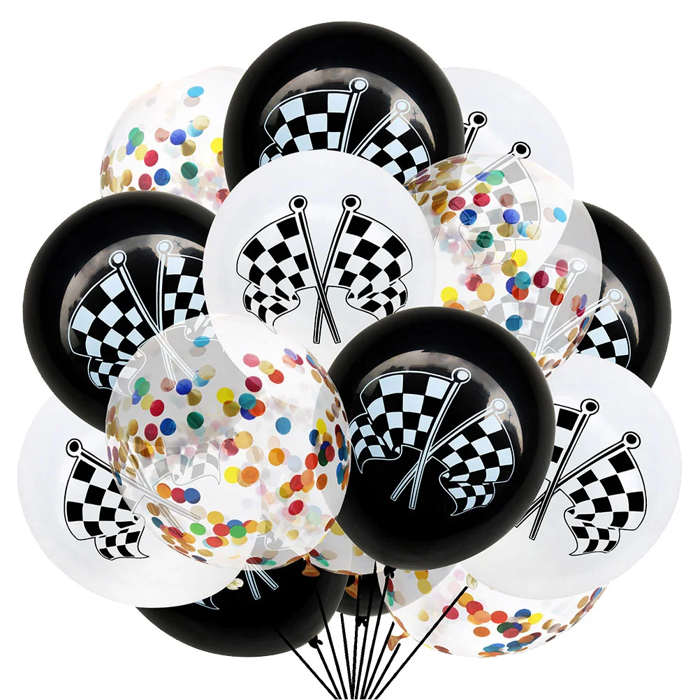 

15Pcs Checkered Racing Car Flag Party Balloons Race Car Latex Balloons Black White Checkered Balloon for Racing Theme Party