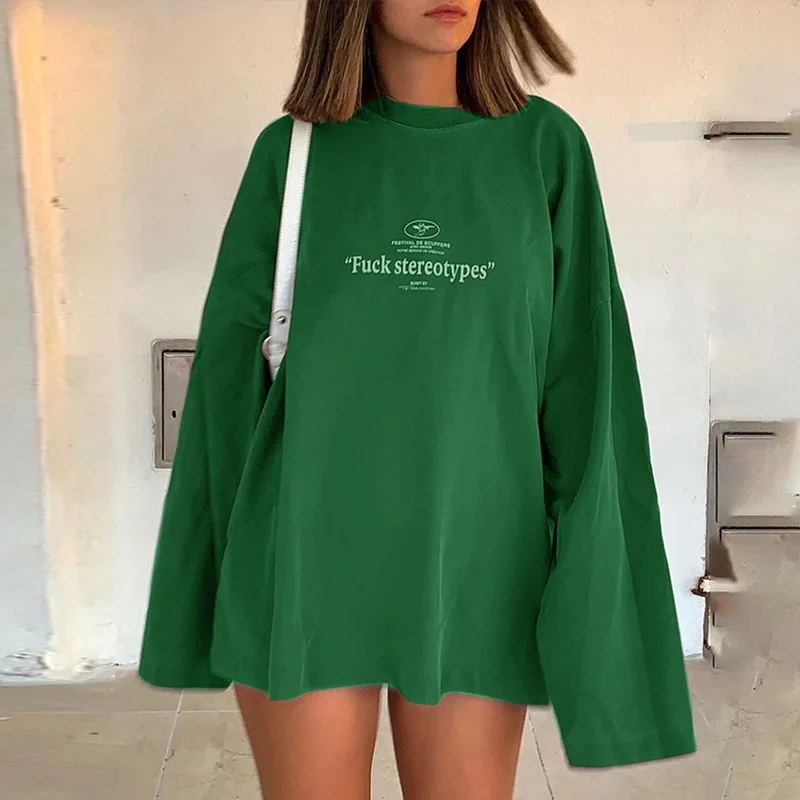 

Women Letter Print Oversized T-shirt Spring Autumn Long Sleeve O-neck Pullovers Fashion Casual Female Loose Tops Sweatshirts