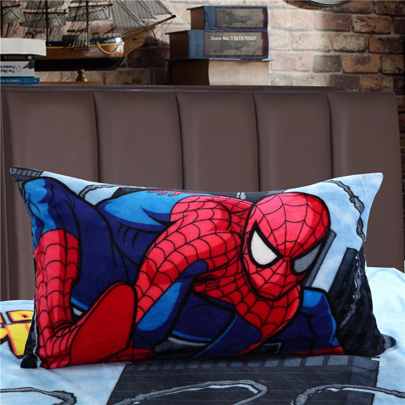Disney Cartoon Cushion Cover Flannel Pillowcase Coral Fleece Children's Pillowcase Marie Cat Spiderman McQueen Car 48x74 cm
