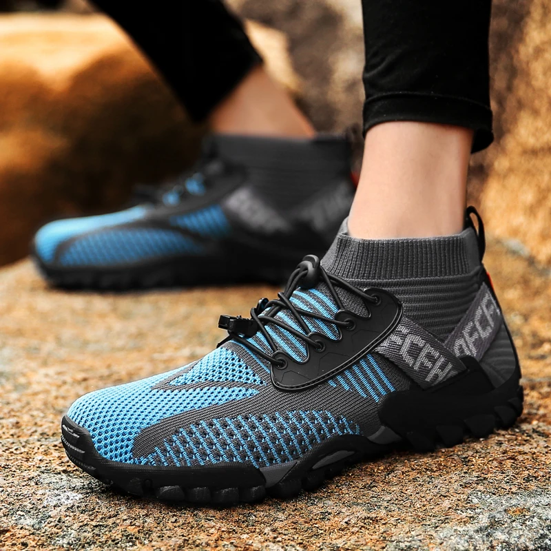 Unisex Hiking Shoes Knitted Outdoor Moutain Shoes High Top Comfort Nonslip Men Women Sneakers