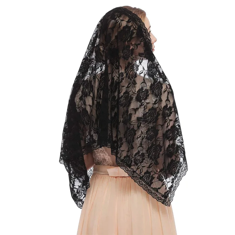 Фата Mantilla для церкви в испанском стиле, кружевная фата для свадьбы, черно-белая часовня, католическая вуаль, мусульманское покрытие головы (art.: 3920d41bcc85a) - 3920d41bcc85a