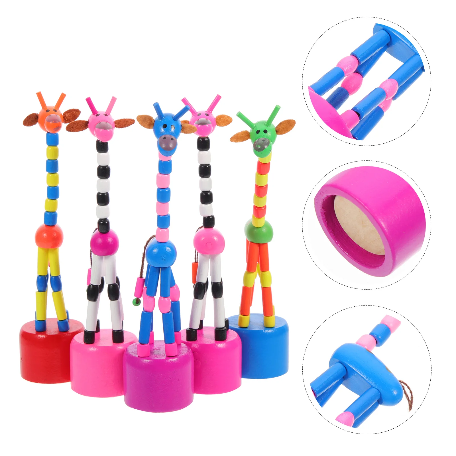 

5pcs Giraffe Puppets Wooden Giraffe Figurine Toys Animal Party Favors Push Up Toys (Random Style)