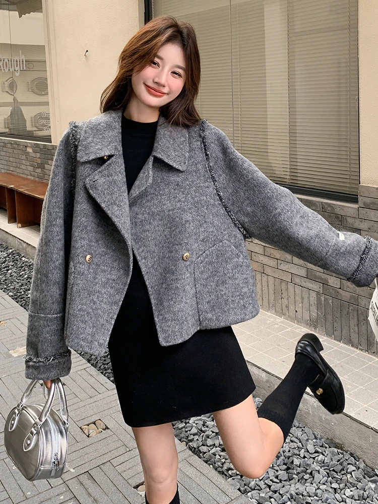 K-sle короткое теплое двустороннее шерстяное пальто женское 2022 осень и зима Новое