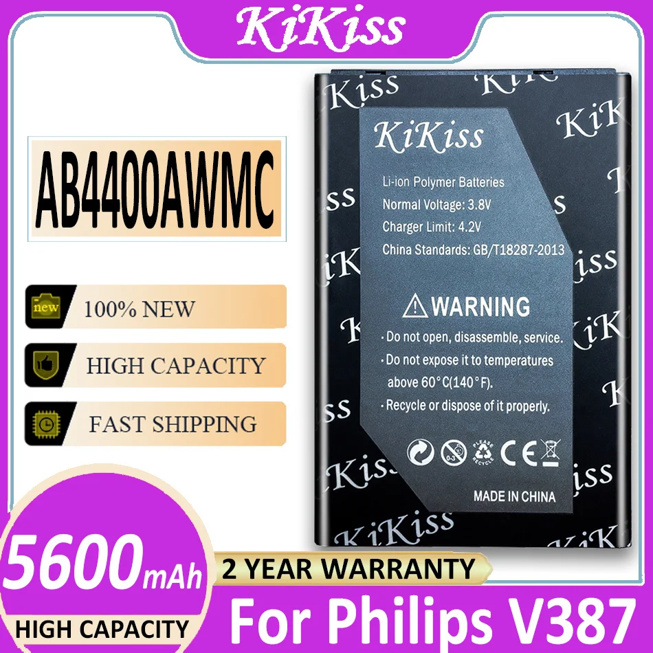 

Оригинальный аккумулятор KiKiss AB4400AWMC 5600 мАч для Philips Xenium V387 CTV387 аккумулятор + номер отслеживания