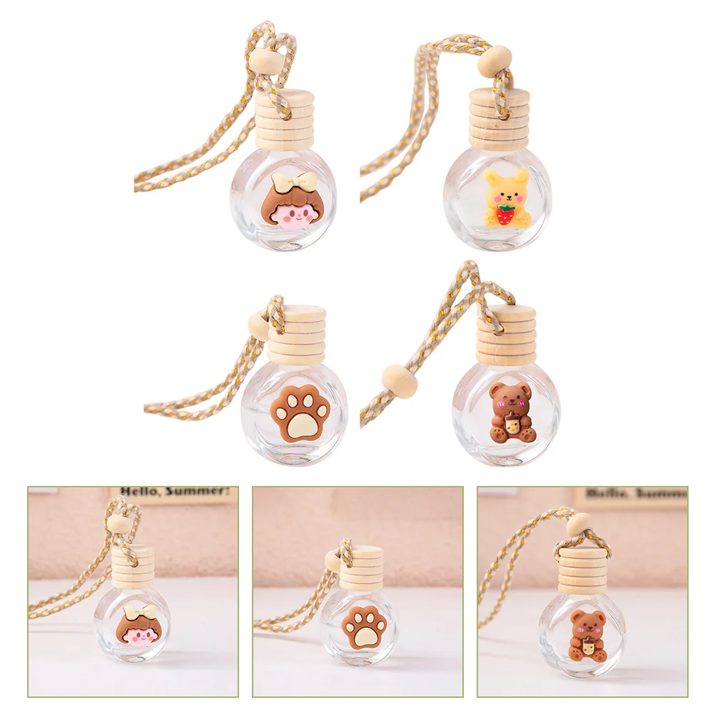 

4 Pcs Essential Oils Diffuser Car Aromatherapy Glass Hanging Empty Bottles Auto Perfume Pendant