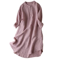 flax young style loose dresses for women mid calf long sleeve linen summer natural factors solid clothing women