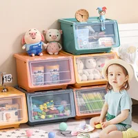 Kids Toy Storage Cabinet Home Living Room Front Opening Storage Box on Wheels Thicken Closet Child Dolls Toy Brick Organizer