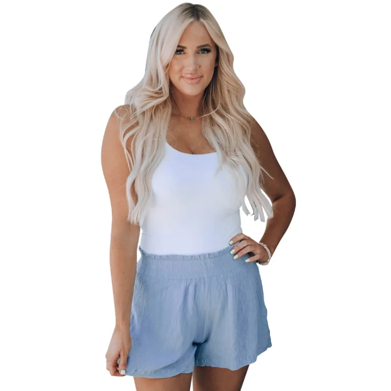 

Women's Shorts Solid color shorts casual pleated high waist straight pants