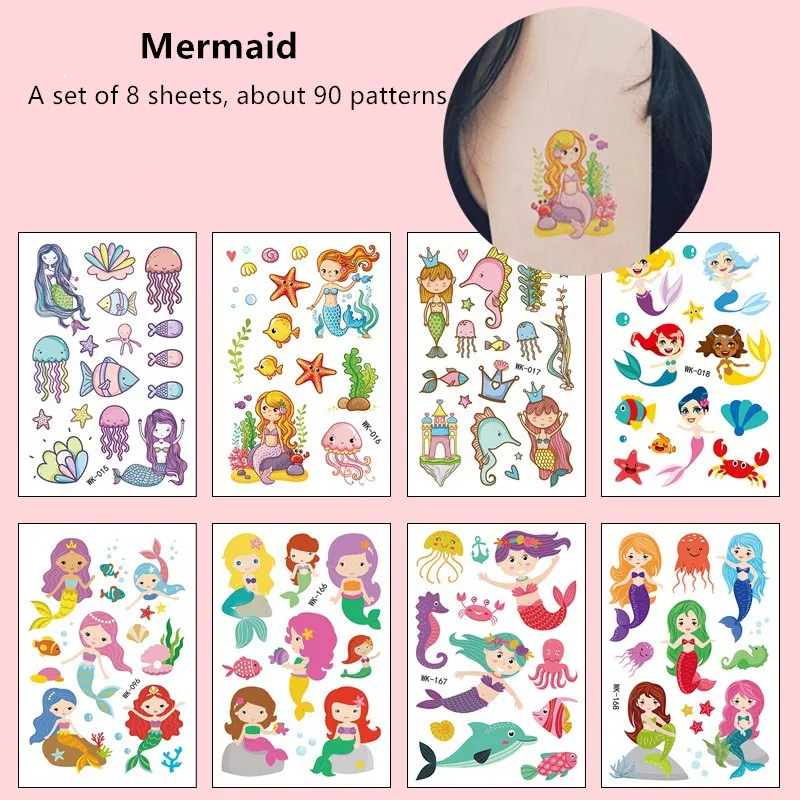 

70PCS Color Mermaid Love Tattoo Set Face Temporary Tattoo Child Tattoo Sticker Body Tatoo for Kids Cute Tattoo Children Tattoos