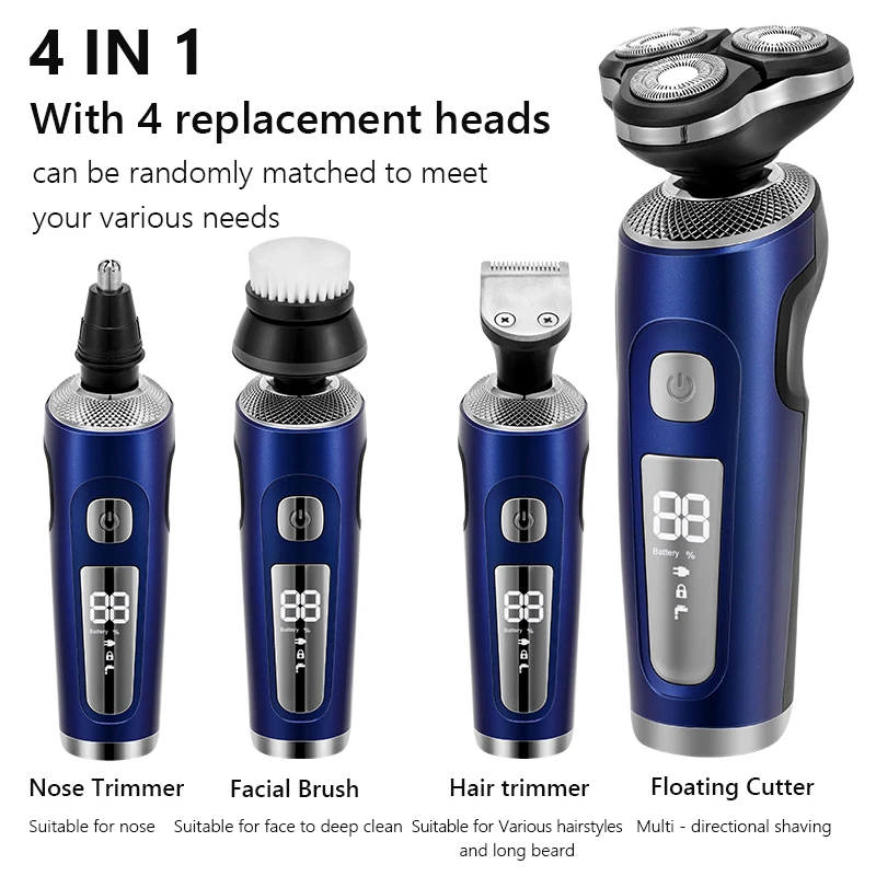 

4 in 1 Electric Shaver Set IPX6 Men Razor USB Rechargeable Shaving Machine for Men 3 Blades Portable Beard Trimmer Clipper