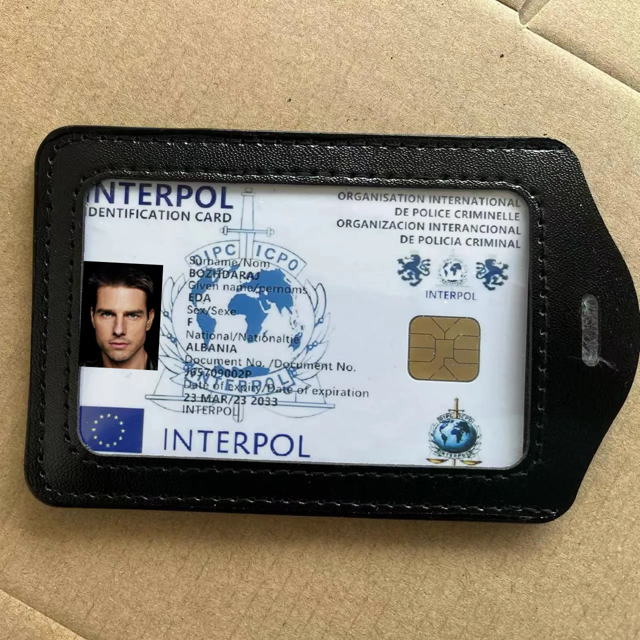 Personalised Custom Interpol Card PU Leather Wallet Cards Holders International Logo For Cosplay Fun Collection
