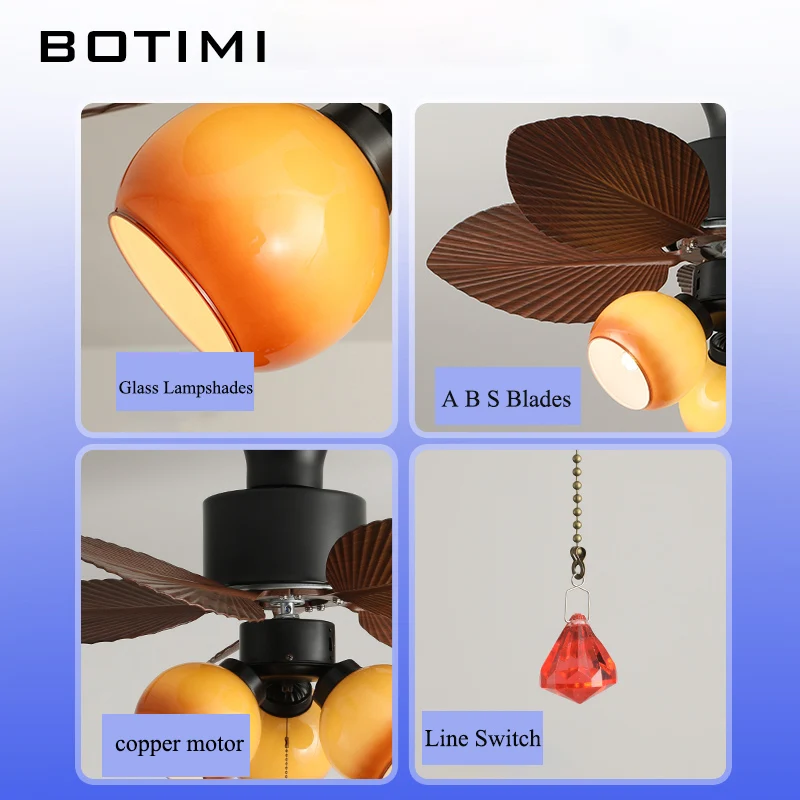 BOTIMI 32-дюймовый потолочный вентилятор со стеклянным абажуром для гостиной